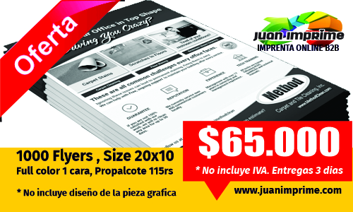 Juanimprime; diseño e impresion de volantes o flyers economicos en papel esmaltado. Envios a nivel nacional
